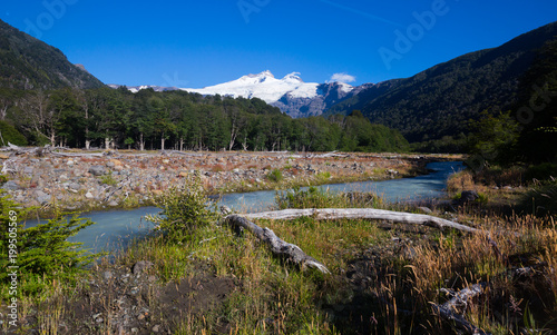 Valley of river Cauquenes and mountain Tronador