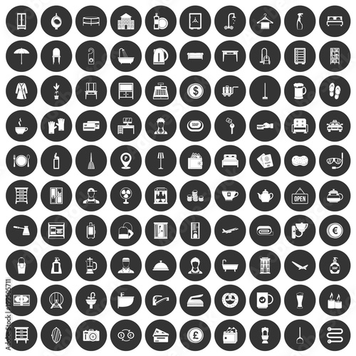 100 inn icons set black circle