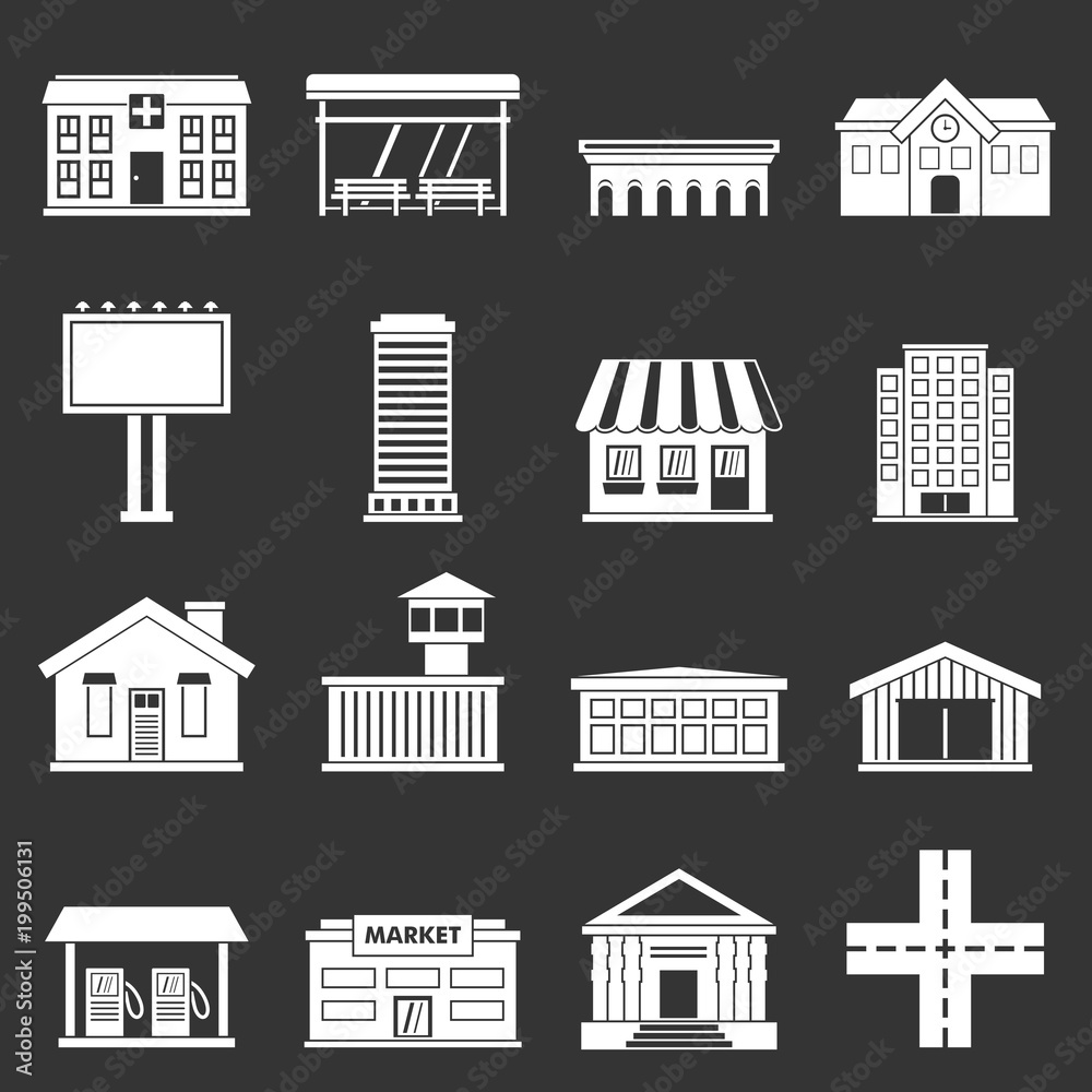 City infrastructure items icons set grey vector