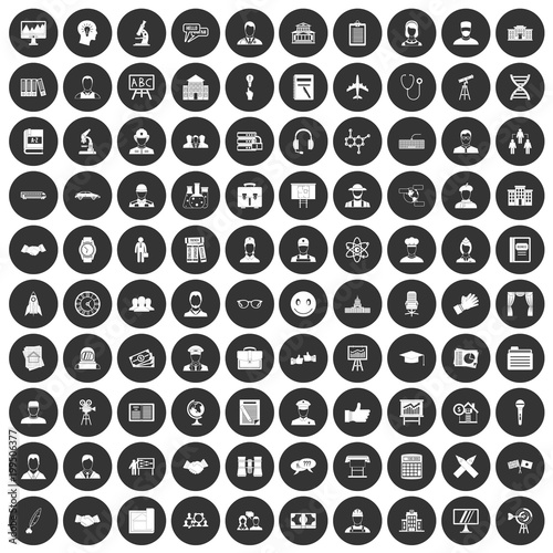 100 intelligent icons set black circle