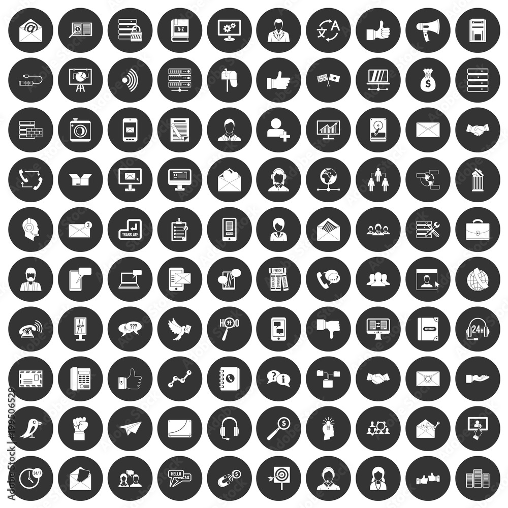 100 interaction icons set black circle 100 interaction icons set black circle