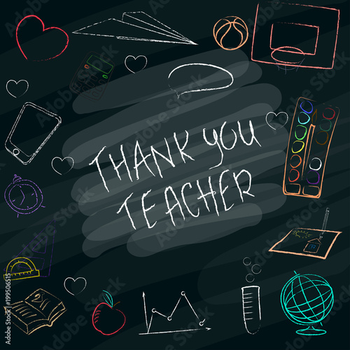 Teacher s day handdrawn poster with the words Thank you teacher .