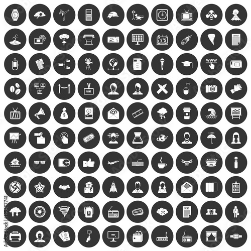 100 journalist icons set black circle