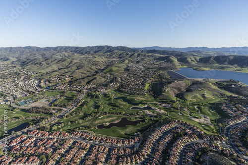 Aerial view of Wood Ranch neighborhood near Los Angeles in suburban Simi Valley, California. photo