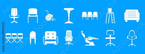 Chair icon blue set vector