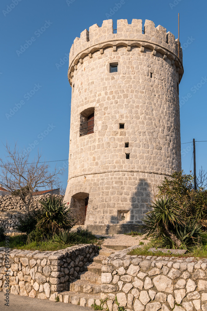 Medieval tower of the cit of Cres on a sunny morning