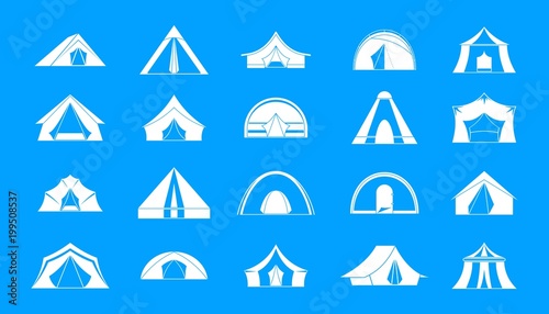 Tent icon blue set vector photo