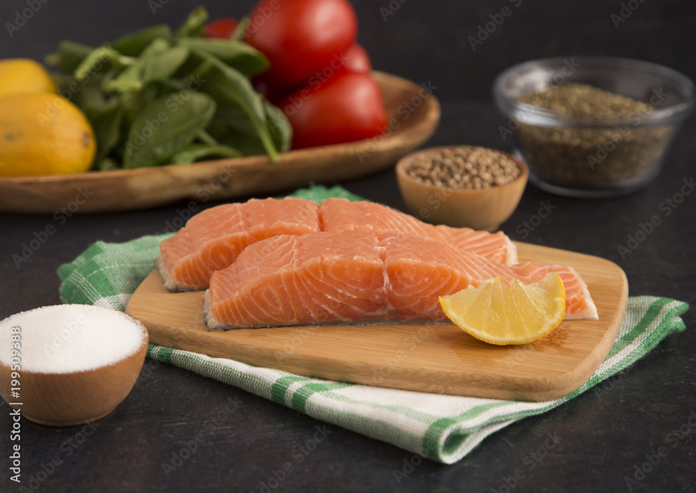 Beautiful Pink Salmon on a Slate Counter Beautiful Pink Salmon on a Slate Counter