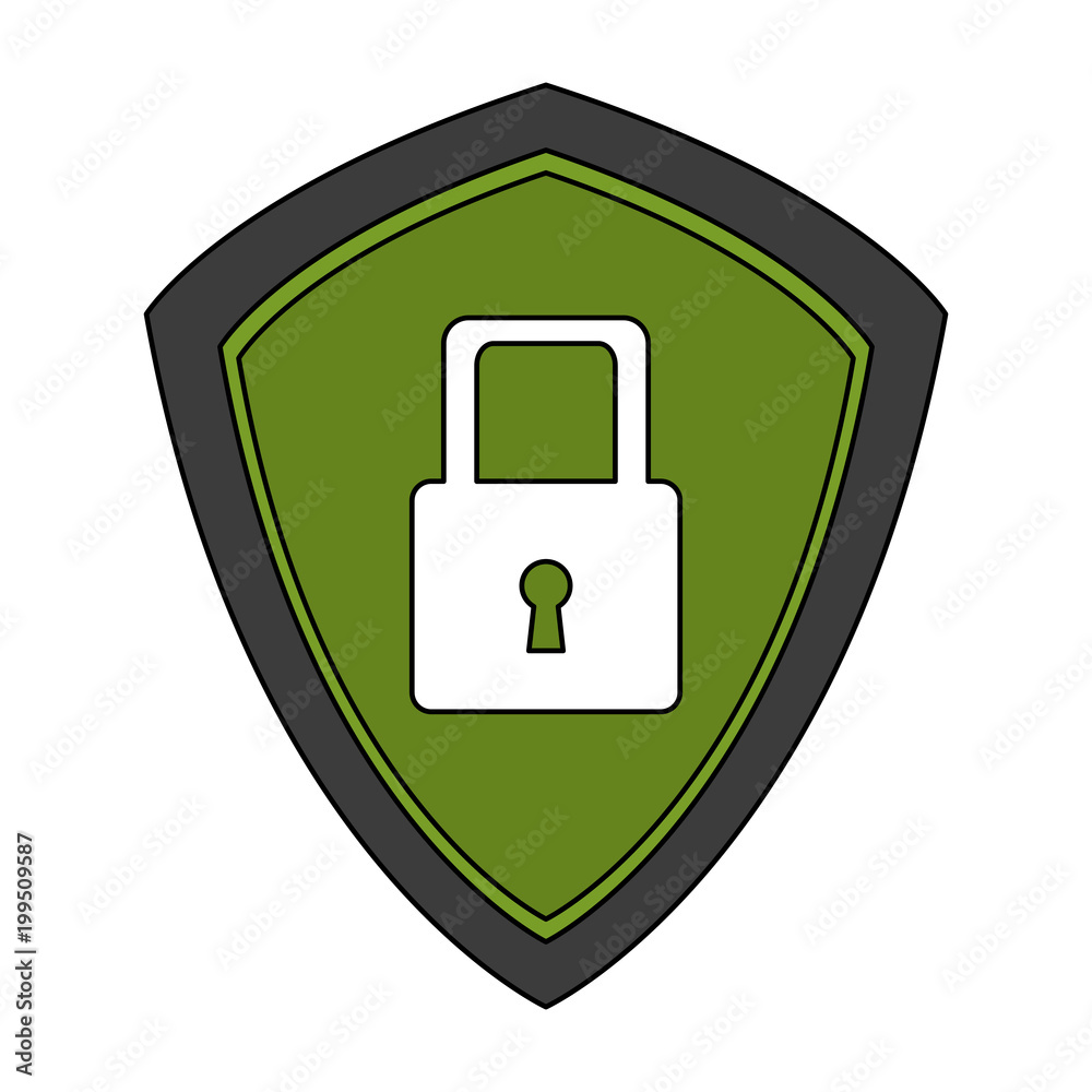 Padlock on shield security symbol vector illustration graphic design
