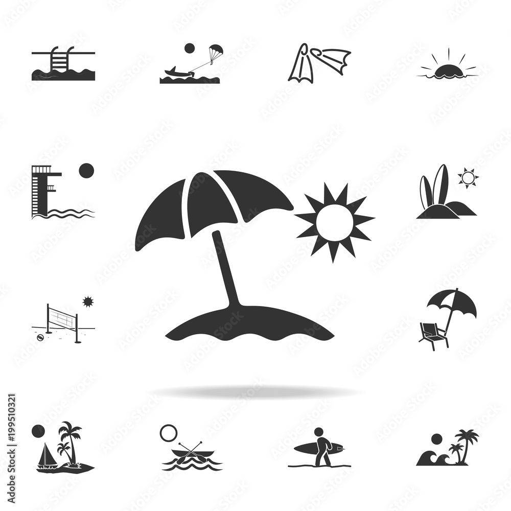 Sun Umbrella Icon. Detailed set of beach holidays icons. Premium quality graphic design. One of the collection icons for websites, web design, mobile app Sun Umbrella Icon. Detailed set of beach holidays icons. Premium quality graphic design. One of the collection icons for websites, web design, mobile app