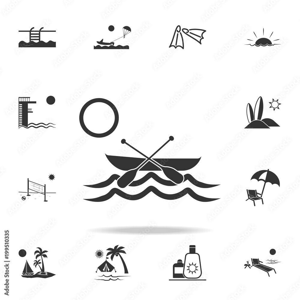 Boat with paddle icon. Detailed set of beach holidays icons. Premium quality graphic design. One of the collection icons for websites, web design, mobile app