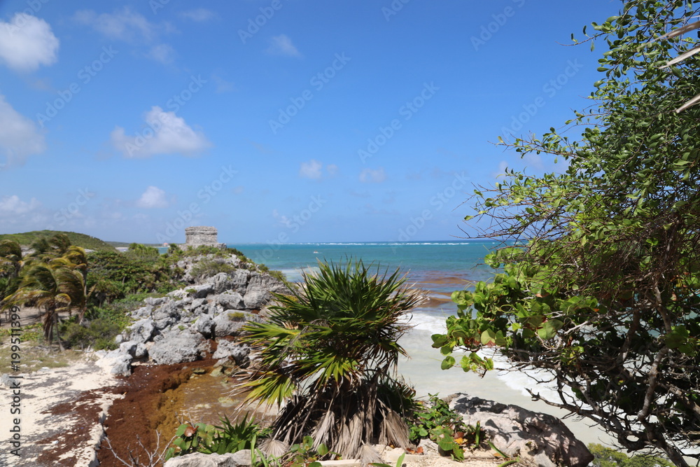 Stunning background with views of the Mexican Caribbean coast. Classical landscape
