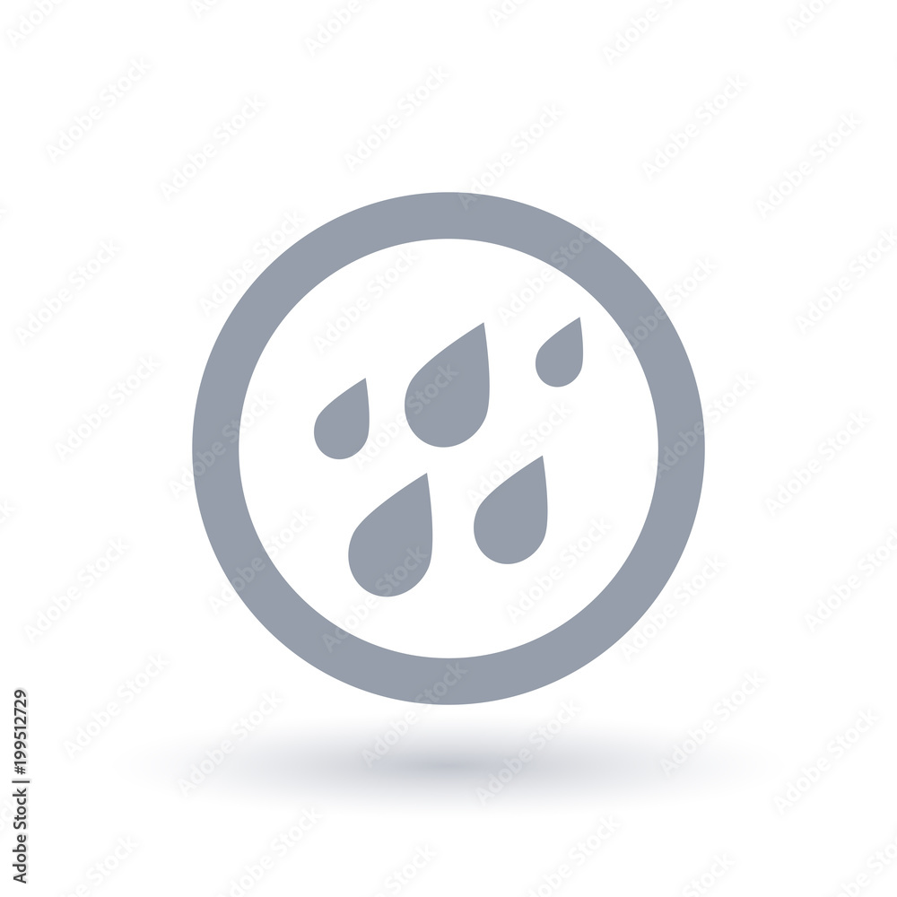Rain water weather icon. Raining waterdrops symbol. Raindrops falling sign in circle outline. Vector illustration.