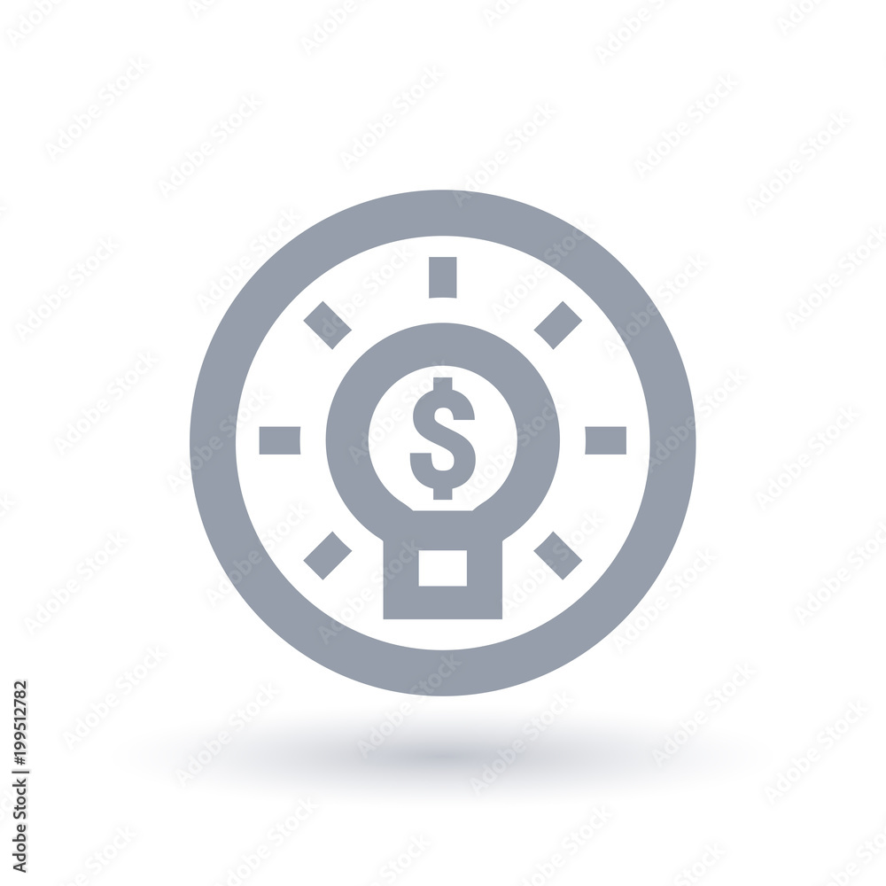 Lightbulb with dollar sign in circle outline. Money idea icon. Innovation wealth concept symbol. Vector illustration. Lightbulb with dollar sign in circle outline. Money idea icon. Innovation wealth concept symbol. Vector illustration.
