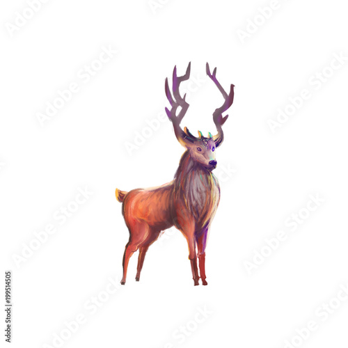 The Deer isolated on White Background with Fantastic  Realistic and Futuristic Style. Video Game s Digital CG Artwork  Concept Illustration  Realistic Cartoon Style Scene Design  