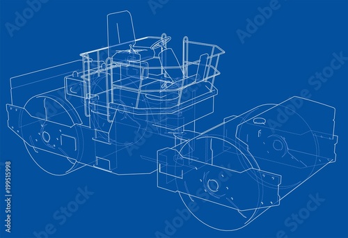 Asphalt compactor outlined vector