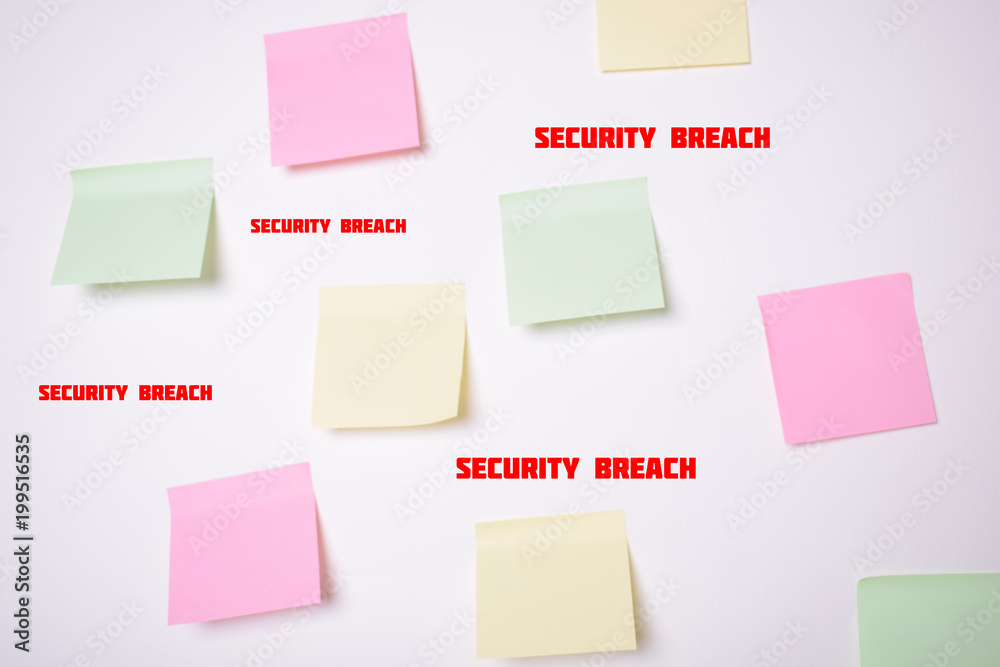 Stickers on the wall with the inscriptions:SECURITY BREACH Stickers on the wall with the inscriptions:SECURITY BREACH