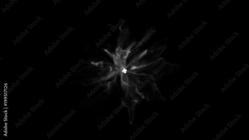 3D smoke explosion shockwave effect and divergent wave isolated on black background. abstract smoke explosion animation. Top camera view from above