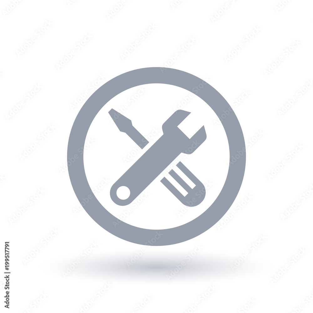 Repair tools icon in circle outline. Spanner and screwdriver sign. Service toolkit symbol. Vector illustration. Repair tools icon in circle outline. Spanner and screwdriver sign. Service toolkit symbol. Vector illustration.