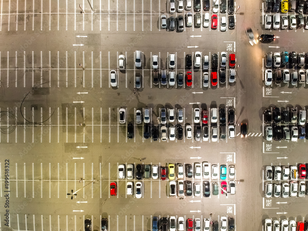 Aerial view of a parking lot in shopping mall in Rio de Janeiro, Brazil