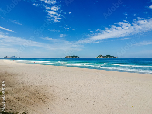 Drone photo of Barra da Tijuca beach, Tijucas Island in the back, Rio de Janeiro