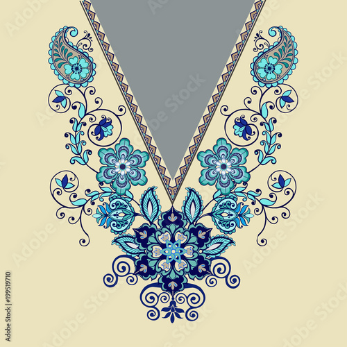 Paisley decorative border. Vector design for collar shirts, blouses.