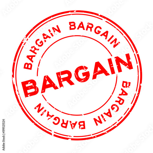 Grunge red bargain word round rubber seal stamp on white background