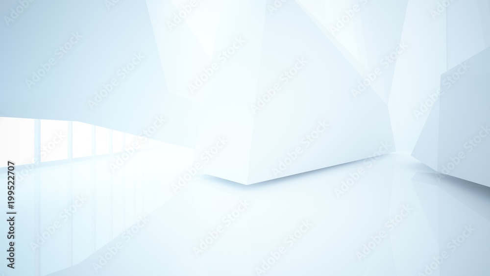 Fototapeta premium Abstract white parametric interior with window. 3D illustration and rendering.
