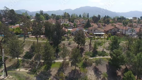 Southern California modern day neighborhood Aerial Flyover