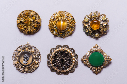 Set on vintage jewelry, brooches