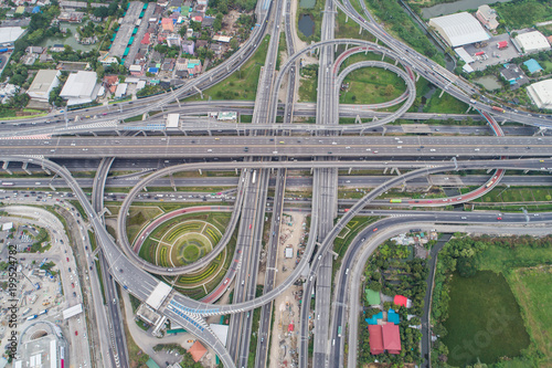 Aerial day view of traffic junction cross road © themorningglory