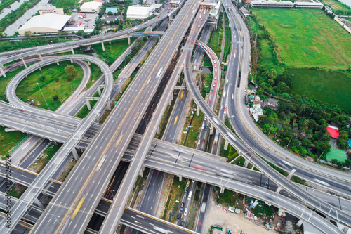 Intersection cross road aerial view in the city