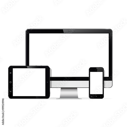 Set of modern digital devices computer monitor, tablet and smart phone.