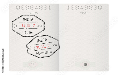 Passport pages. With stamp of Delhi and Mumbai, India