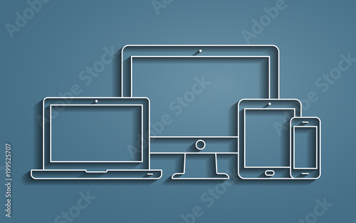 Monitor, laptop, tablet pc and smartphone vector outline icons
