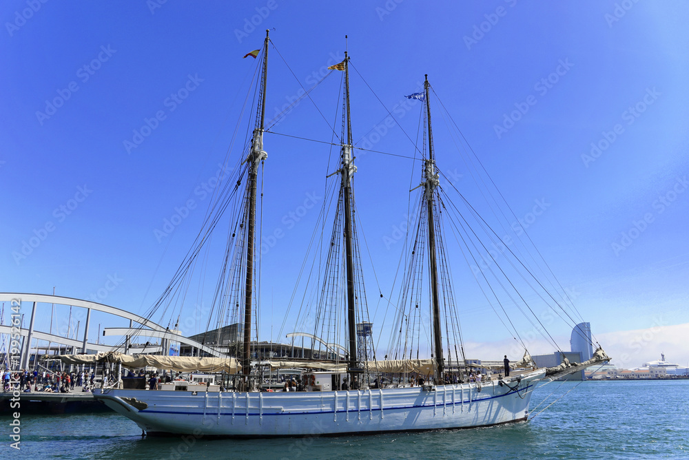 Museumsschiff des Schifffahrtsmuseums Museu Marítim de Barcelona im Hafen Port Vell, Barcelona, Katalonien, Spanien, Europa