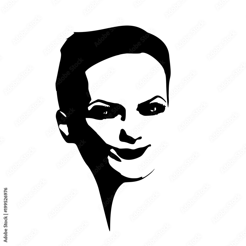 Face front view. Elegant silhouette of a female head. Portrait of a happy smiled woman Face front view. Elegant silhouette of a female head. Portrait of a happy smiled woman