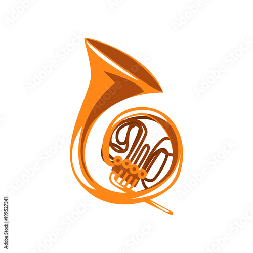 Brass french horn, classical music wind instrument vector Illustration on a white background