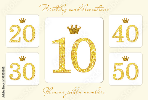 Cute vintage golden glitter numbers with crown