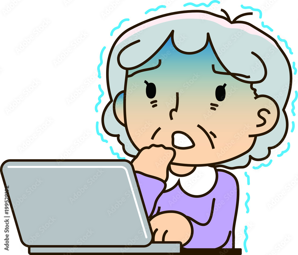Grandmother using a laptop computer,Be afraid Grandmother using a laptop computer,Be afraid