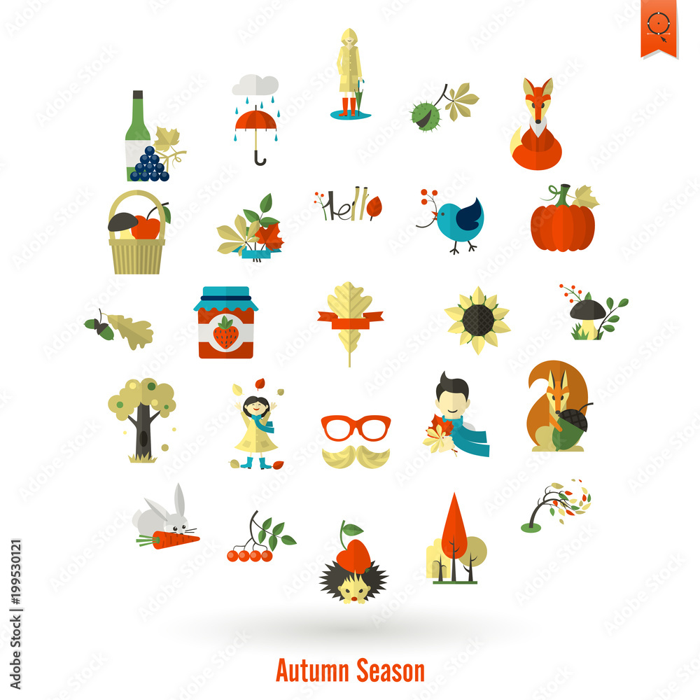 Set of Flat Autumn Icons