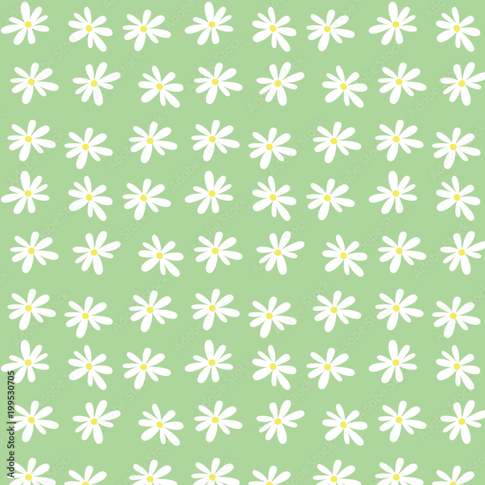 Daisy flowers vector pattern on a light green background
