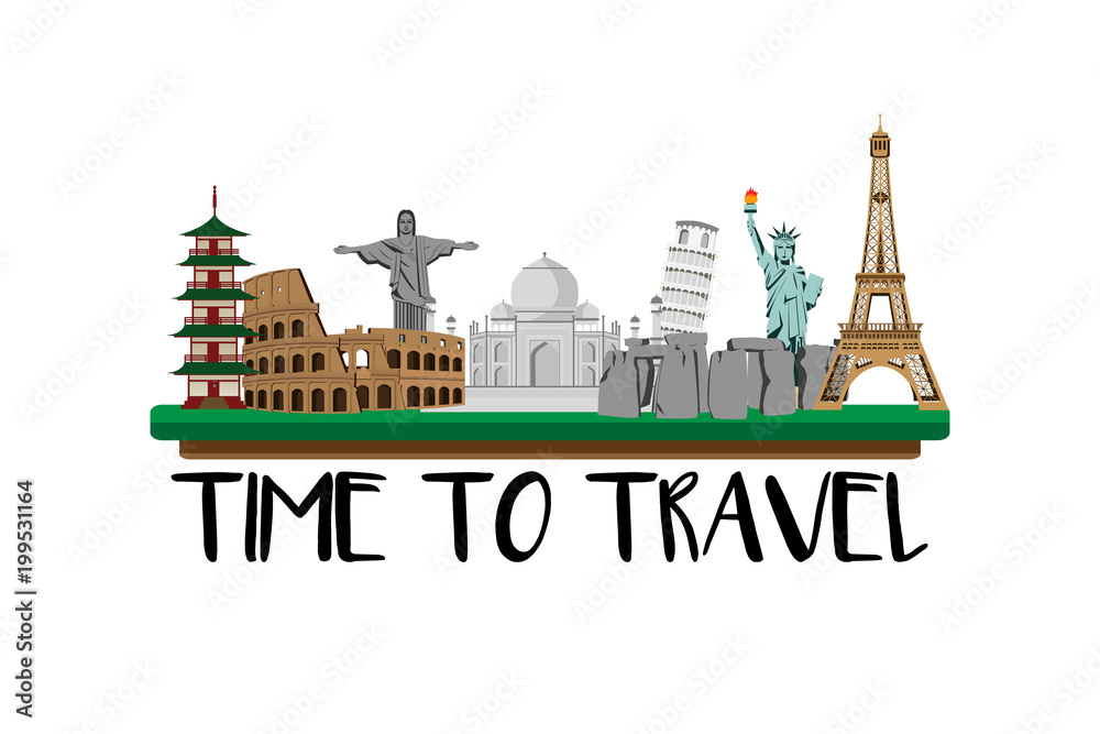 Travel and tourism . Road trip . Landmarks and pin map . Modern flat design. backpacker. background