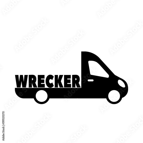 Wrecker truck, evacuator service and car towing truck modern flat icon