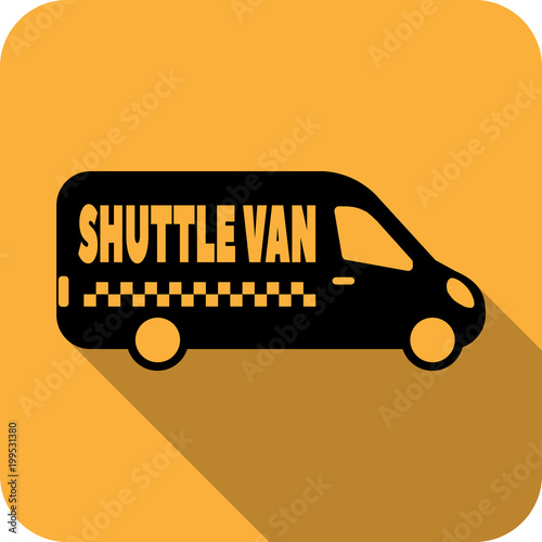 Vector taxi service logo design in trendy modern style - flat shuttle van or shuttle bus emblem