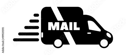 Maill bus vector flat icon for apps and websites. Bus on white background. Postcard, package and mail service