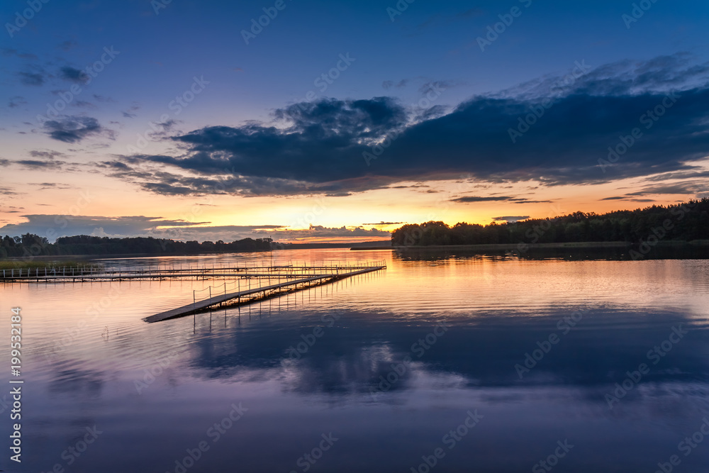 Fototapeta premium Wonderful blue sunset at the lake in summer, Poland