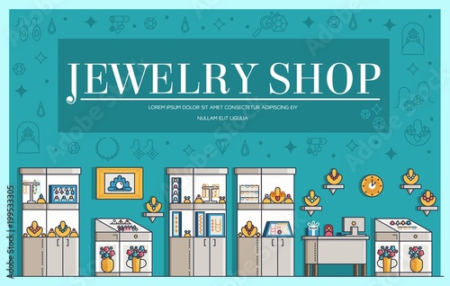 Vector outline it jewelry shop icons illustrations. Flat thin line professional 
product workplace concept