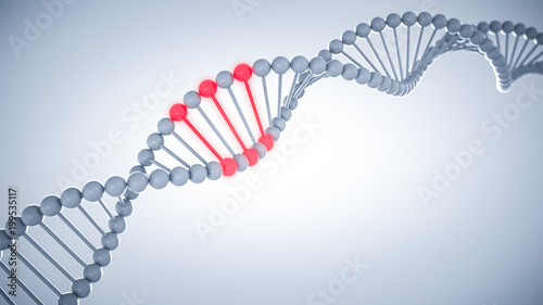 human dna with red glowing mutation genes scientific abstract white background with copy space