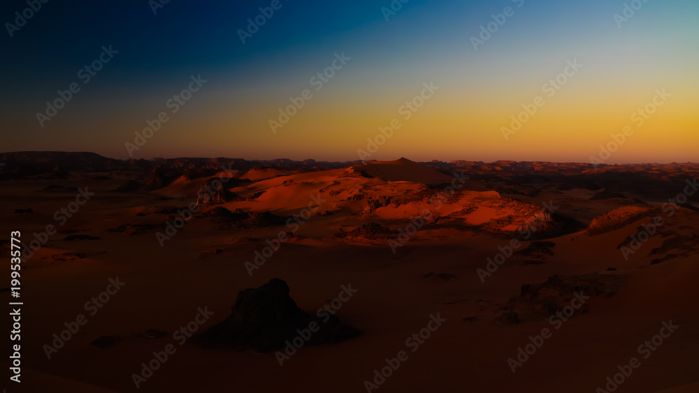 Naklejka premium Sunrise view to Tin Merzouga dune, Tassili nAjjer national park, Algeria